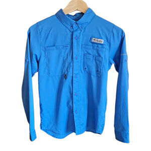 Columbia PFG Boys Medium 10/12 Bahama Long Sleeve Fishing Shirt Blue UPF